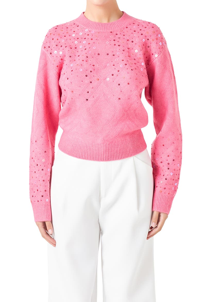 Sequin Crewneck Sweater, Alternate, color, PINK