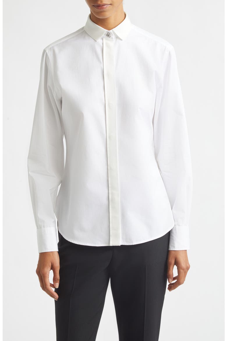 Sheena Grosgrain Trim Button-Up Shirt, Main, color, OPTIC WHITE
