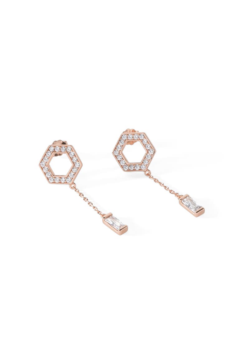 The Tyra Baguette Drop Earrings, Main, color, Rose Gold/White CZ