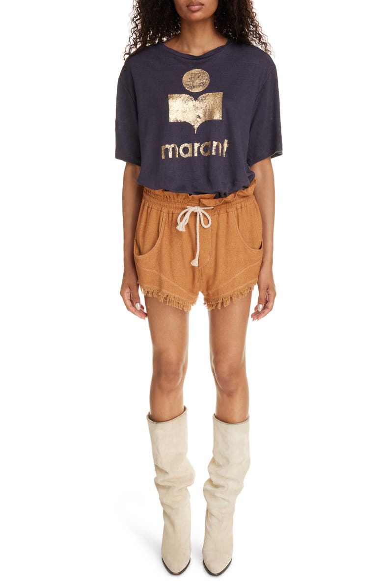 Isabel Marant Étoile Zewel Metallic Logo Slub Linen Graphic T-Shirt, Alternate, color, 