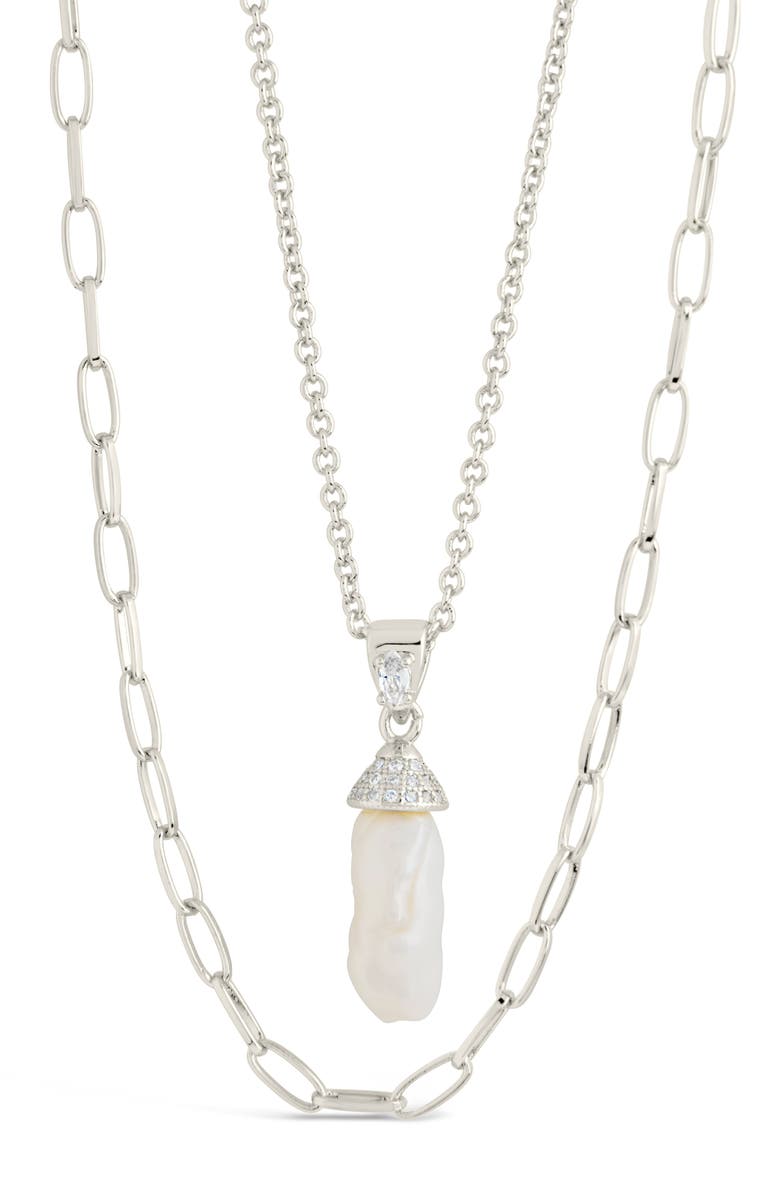 Sterling Forever Nerissa 18mm Freshwater Pearl Pendant Layered Necklace, Alternate, color, Silver