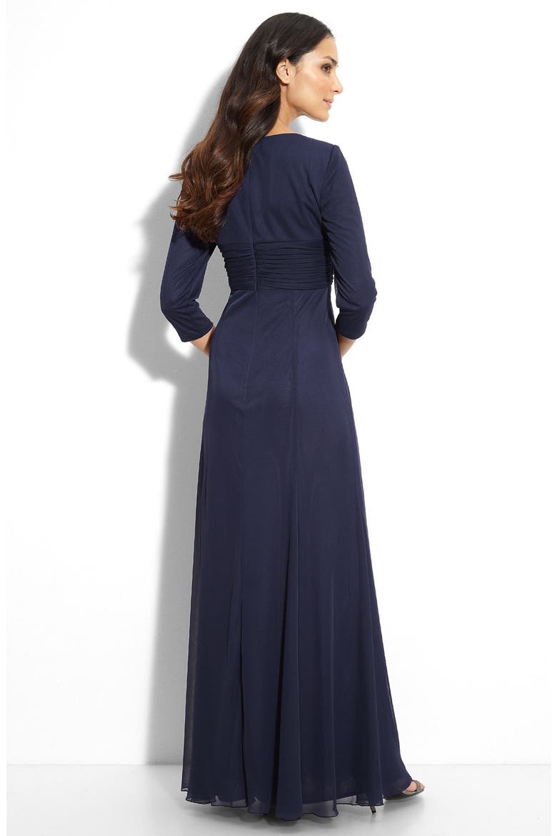 Crisscross Waist Mesh Gown, Alternate, color, NAVY