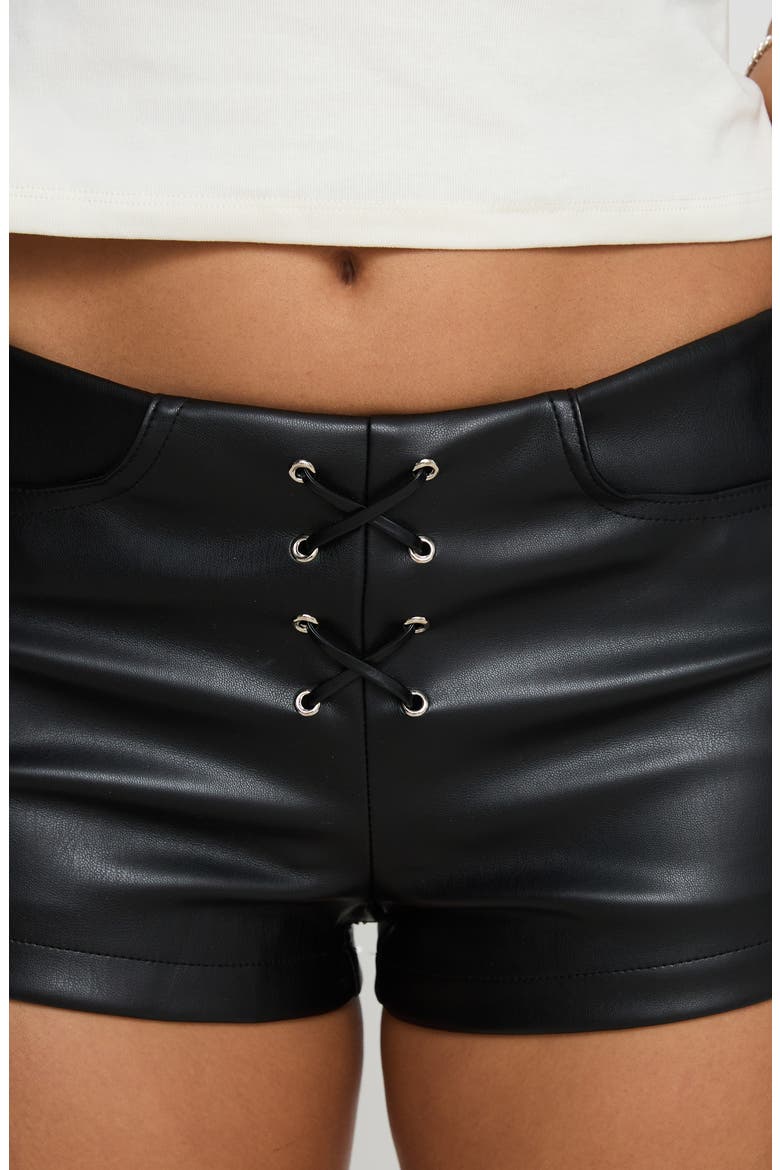 Buccaneers Low Rise Faux Leather Shorts, Alternate, color, BLACK
