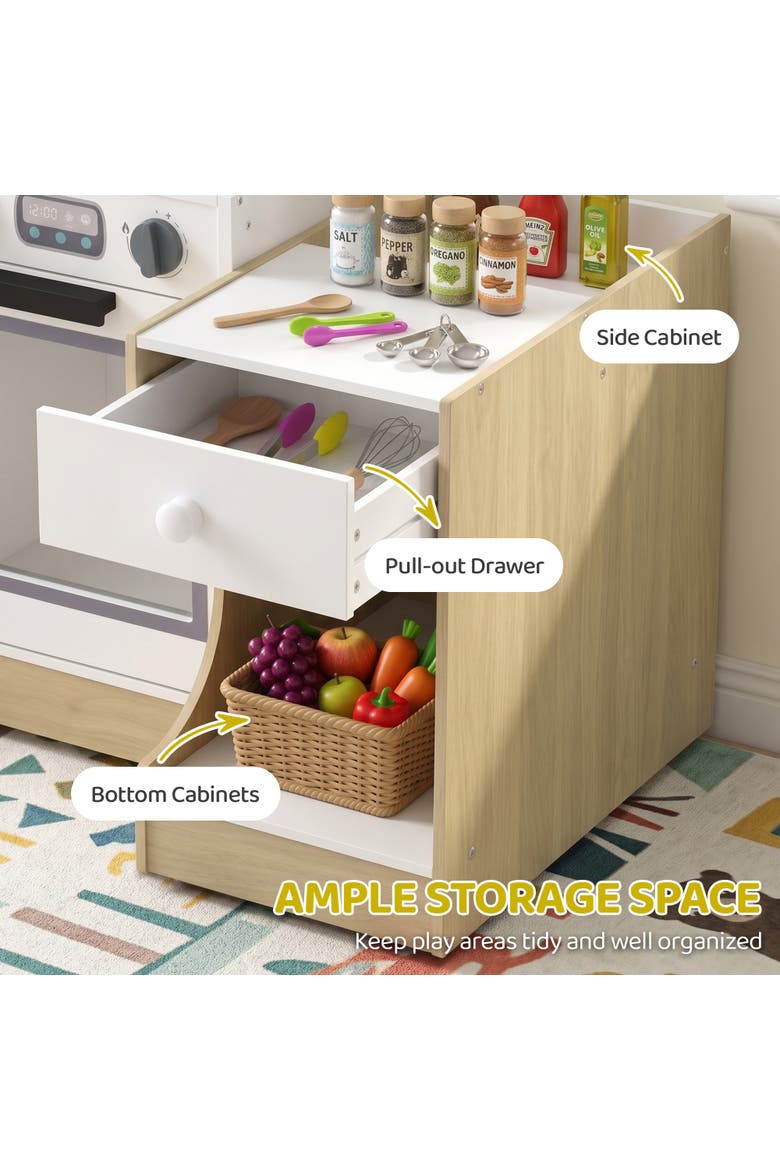 2-in-1 Kids Play Kitchen Set with Table and Chair, Sink, Oven, Cookware, Ages 3-8, Alternate, color, Natural wood finish
