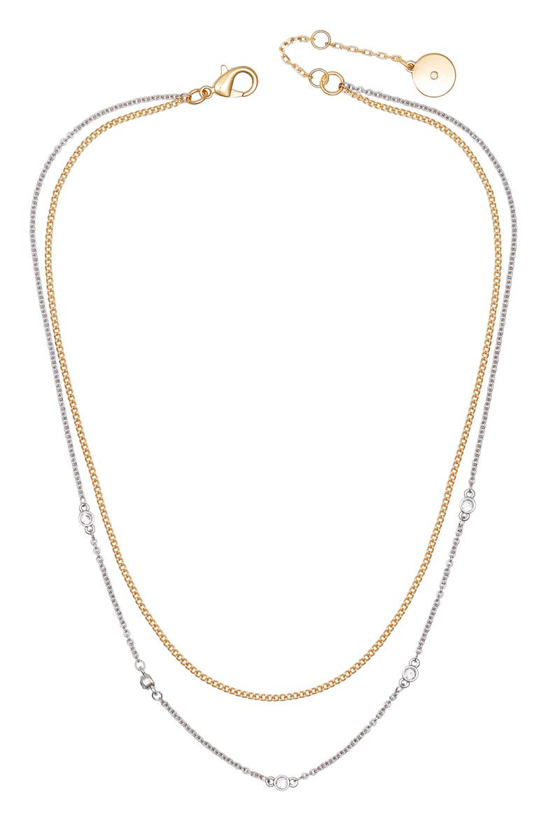 Mixed Metal Cubic Zirconia Station Necklace, Alternate, color, GOLD TONE