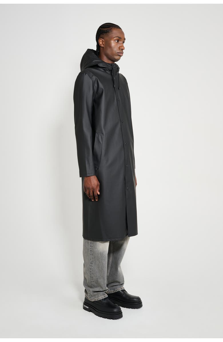 Stutterheim Stockholm Hooded Long Raincoat, Alternate, color, Black