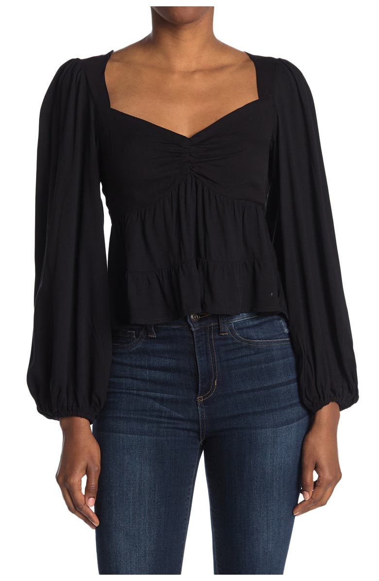 AFRM Soni Ruched Balloon Sleeve Crop Top, Main, color, 