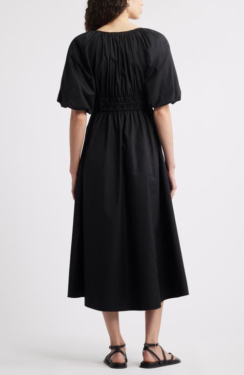 Nordstrom Puff Sleeve Cotton Poplin Dress In Black