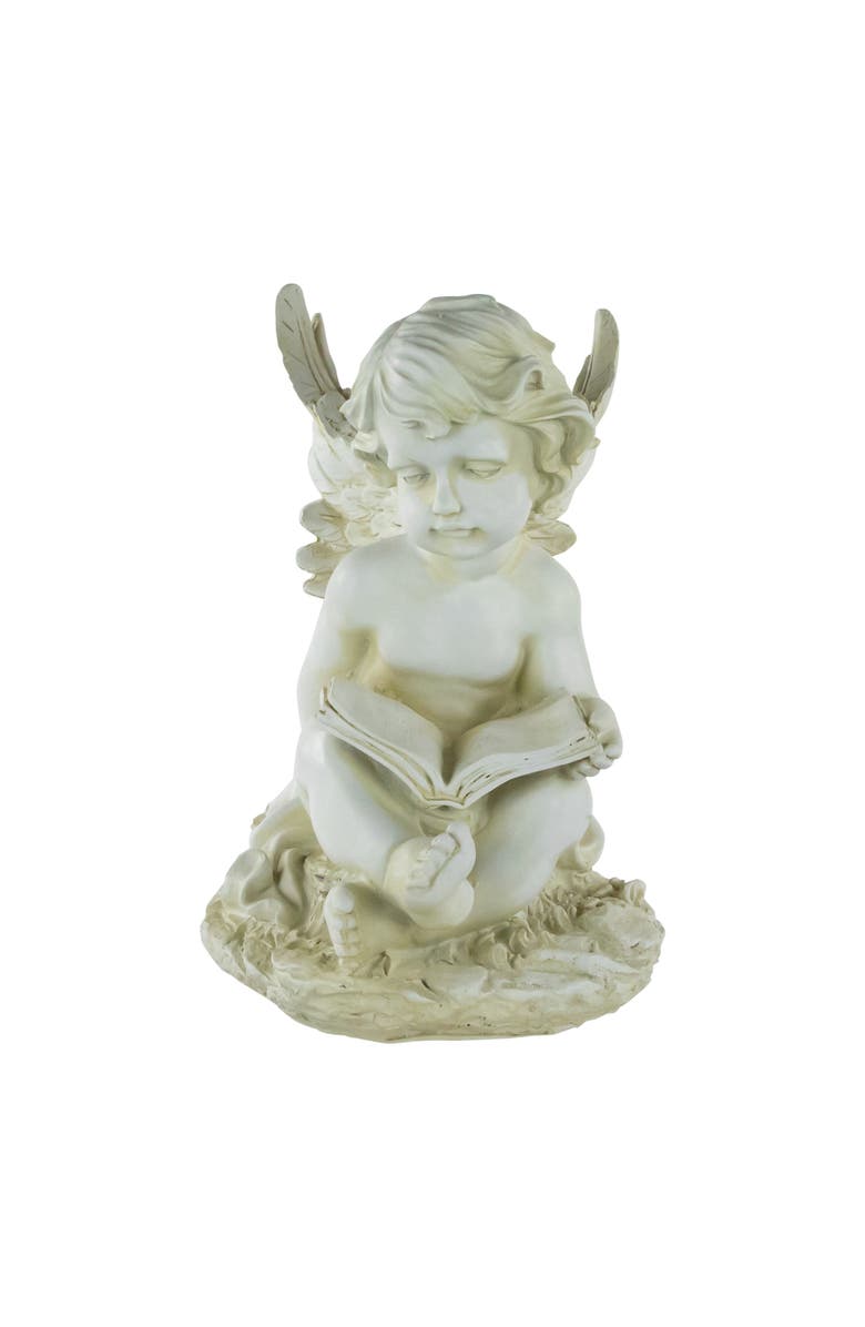 Northlight 11.5" Cherub Angel with Book Outdoor Garden Statue, Main, color, Ivory