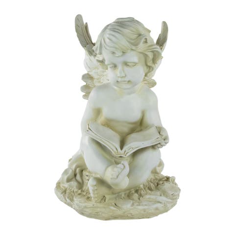11.5" Cherub Angel with Book Outdoor Garden Statue