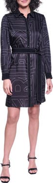 KARL LAGERFELD PARIS Printed Silky Crepe Long Sleeve Shirtdress