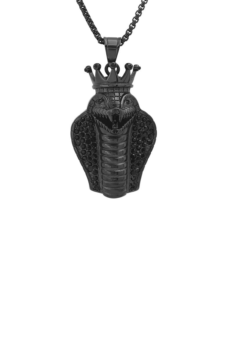 Black IP Stainless Steel CZ Snake Pendant Necklace, Alternate, color, BLACK