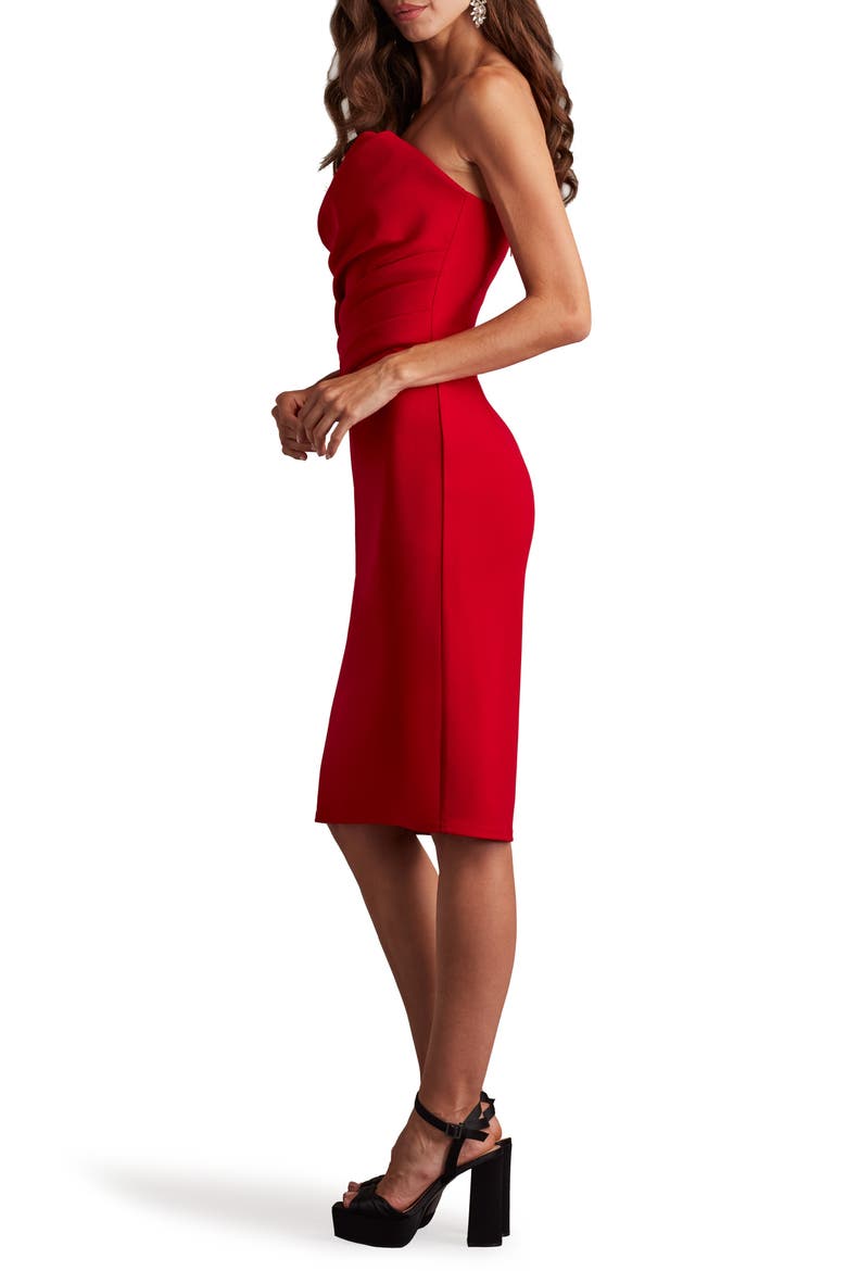 Strapless Crepe Cocktail Sheath Dress, Alternate, color, FLAME
