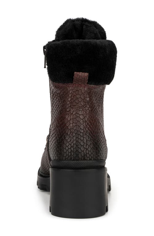 Vintage Foundry Regina Faux Fur Trimmed Snake Embossed Boot In Burgundy