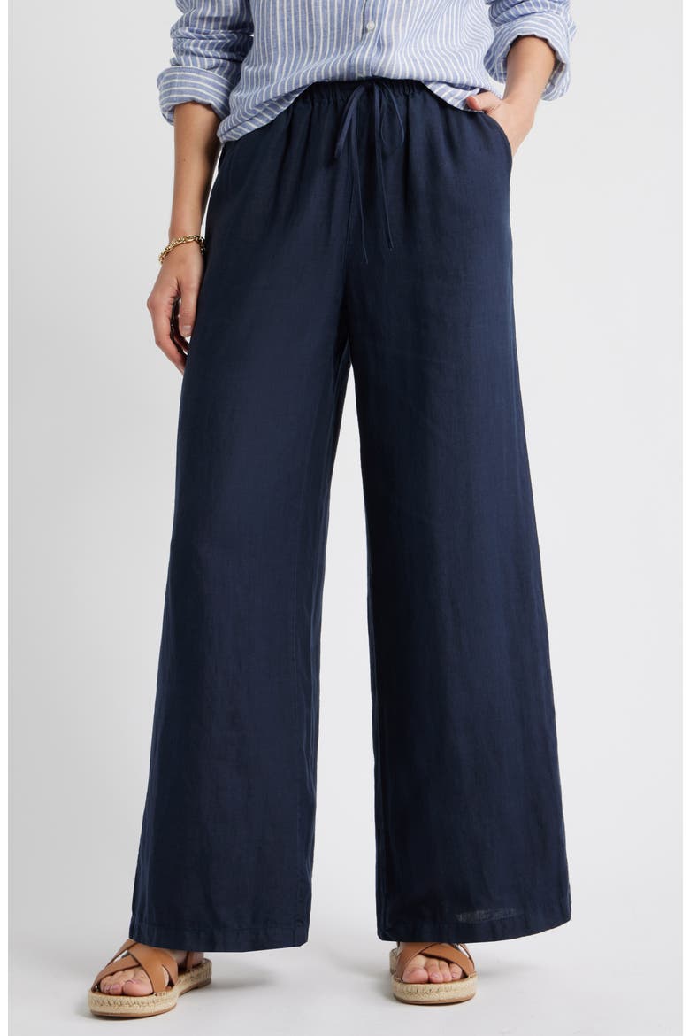 Easy Wide Leg Linen Pants, Main, color, NAVY STILL