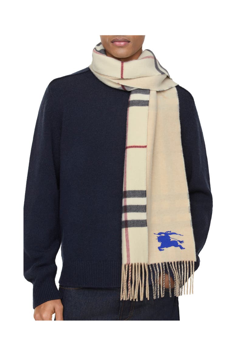 Reversible EKD Check Cashmere Scarf, Alternate, color, Stone beige