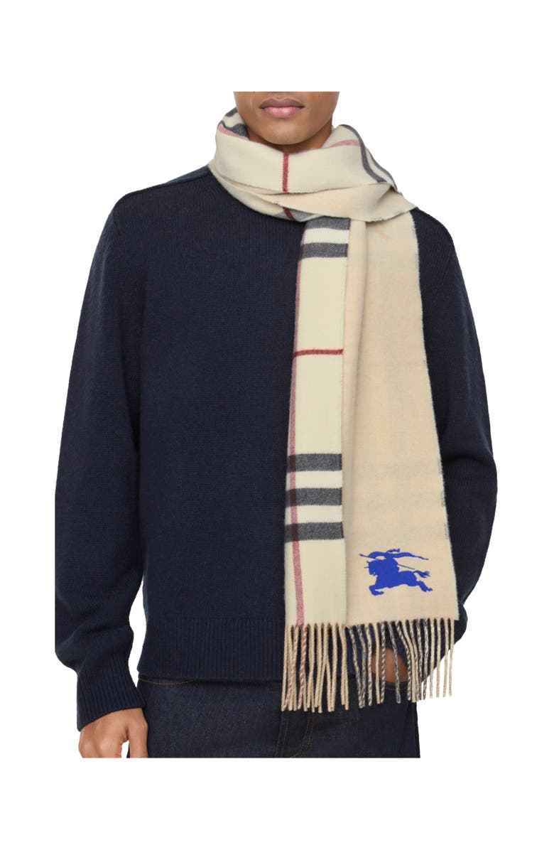 Burberry Reversible EKD Check Cashmere Scarf, Alternate, color, Stone