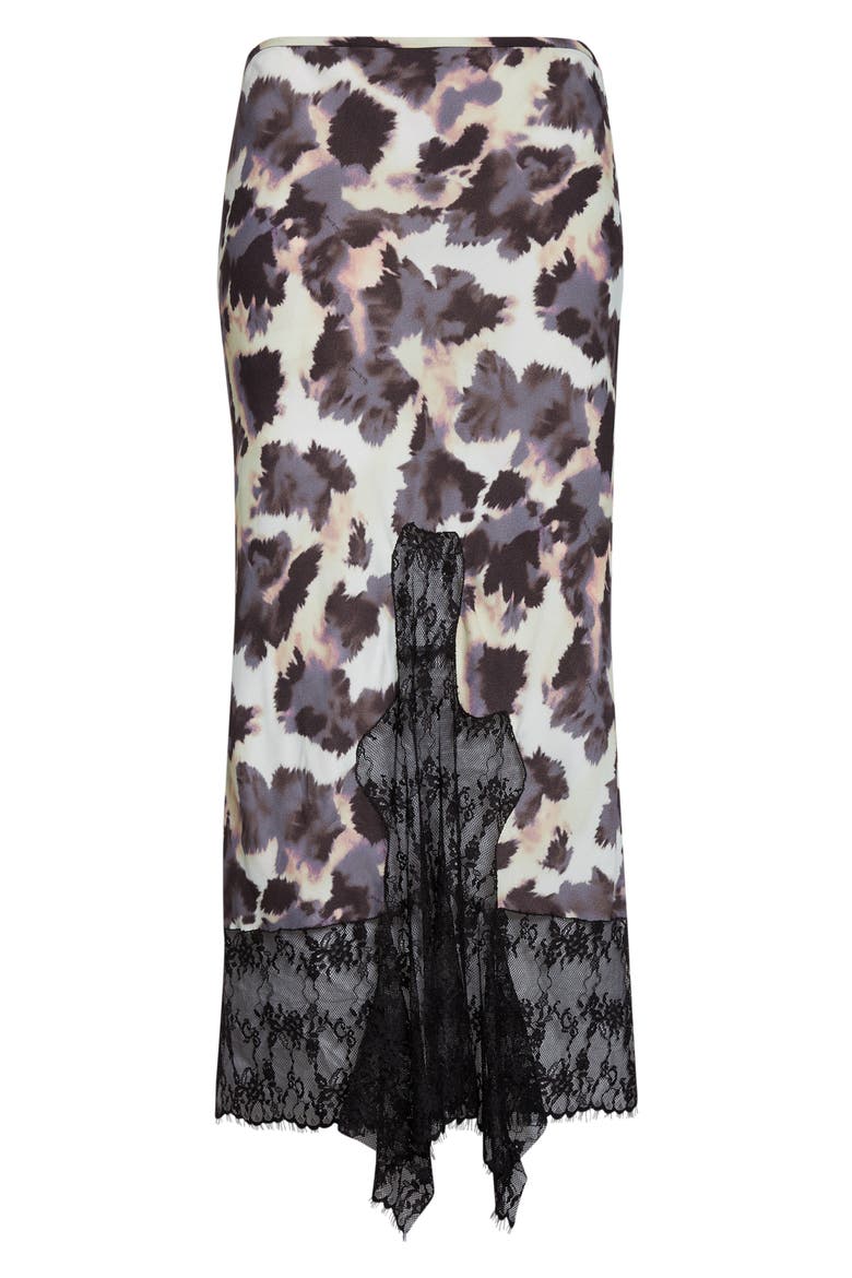 Hiss Crepe & Lace Midi Skirt, Alternate, color, SNOW LEOPARD