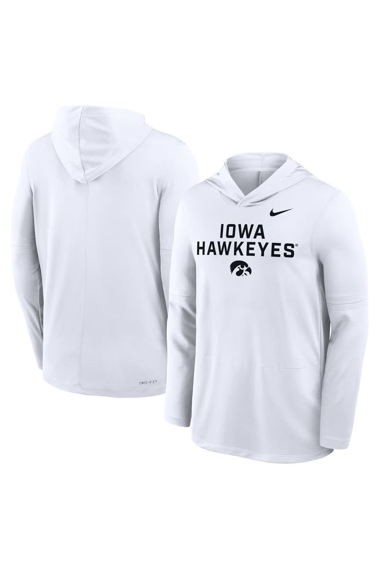 Men's Nike White Iowa Hawkeyes 2025 Sideline Performance Long Sleeve Hoodie T-Shirt, Alternate, color, White