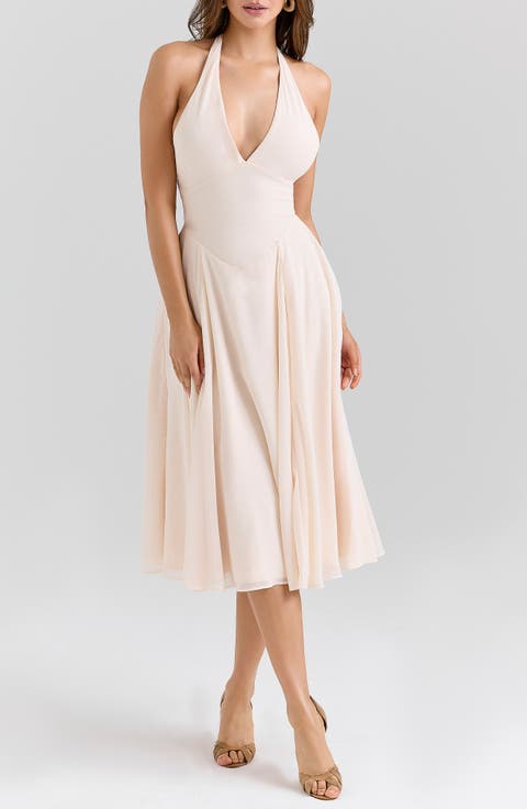Solada Halter Georgette Midi Dress