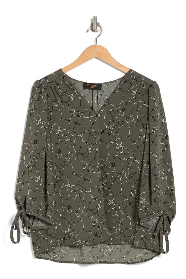 Abstract V-Neck Blouse, Alternate, color, OLIVE