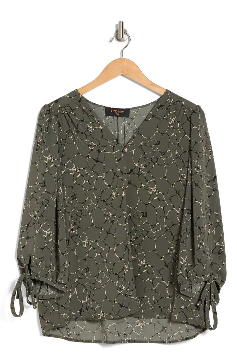 Renee C Abstract V-Neck Blouse, Alternate, color, Olive