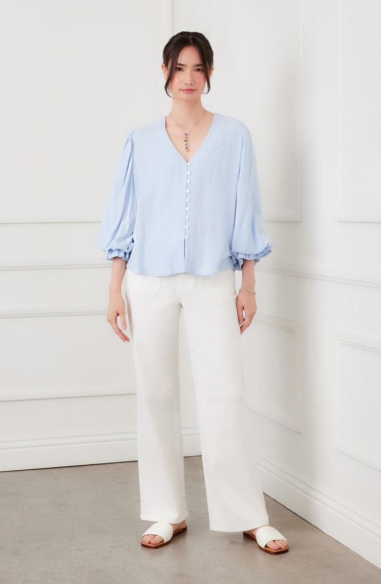 Karen Kane Linen Blend Top, Alternate, color, Blue