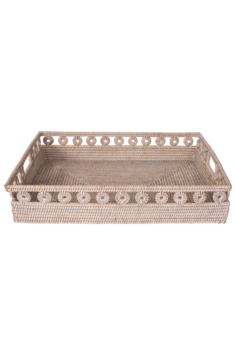 Artifacts Rattan Inna Design Rectangular Tray with Cutout Handles, Main, color, White Wash