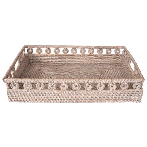 Artifacts Rattan Inna Design Rectangular Tray with Cutout Handles