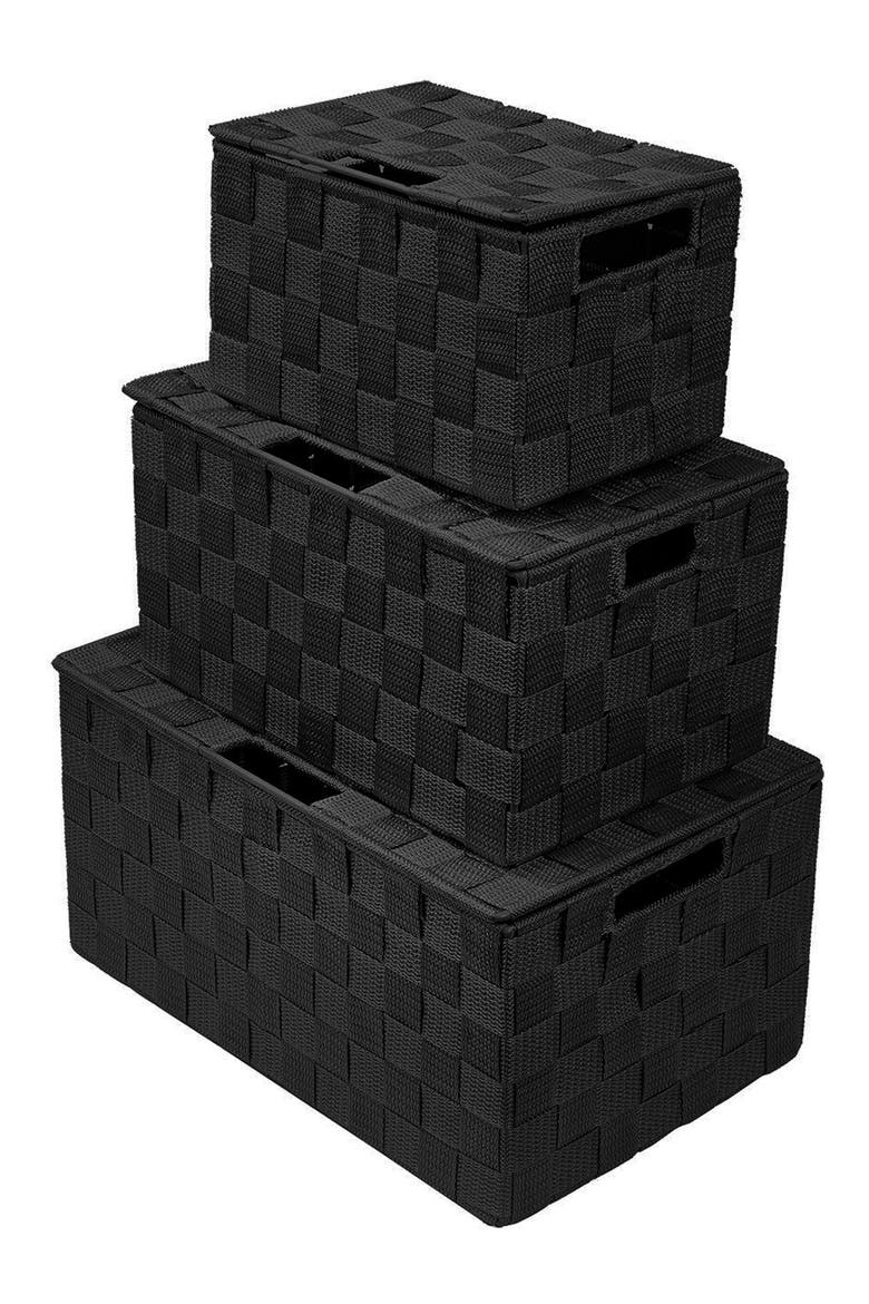 Woven 3-Piece Storage Box Set, Main, color, BLACK