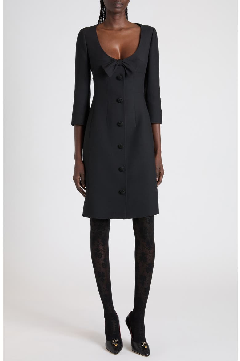 Bow Detail Crepe Couture Dress, Main, color, BLACK
