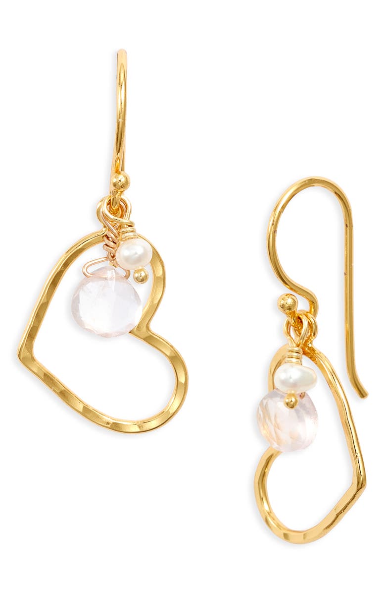 Kiara by Ki-ele Cherry Quartz Heart Drop Earrings, Main, color, Gold