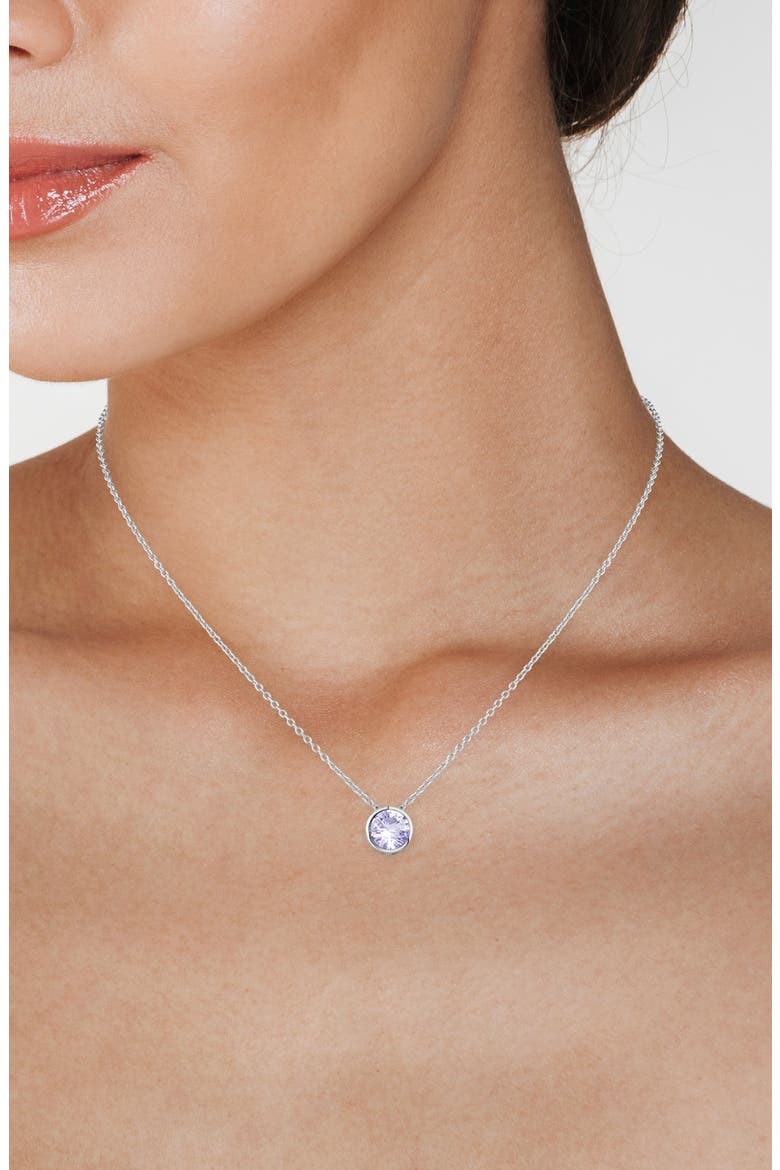 Birthstone Cubic Zirconia Bezel Pendant Necklace, Alternate, color, ALEXANDRITE/ SILVER