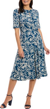 London Times Elbow Sleeve A-Line Dress
