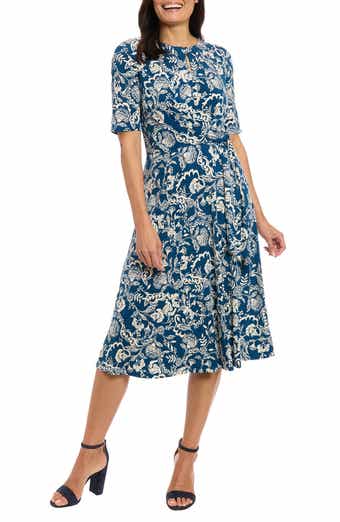 London Times Elbow Sleeve A-Line Dress