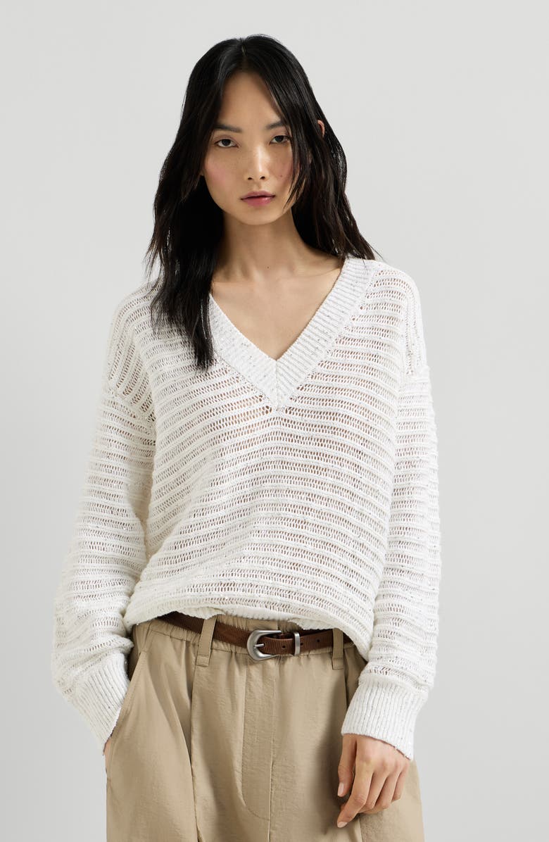 Brunello Cucinelli Sweater with openwork stripes, Alternate, color, White