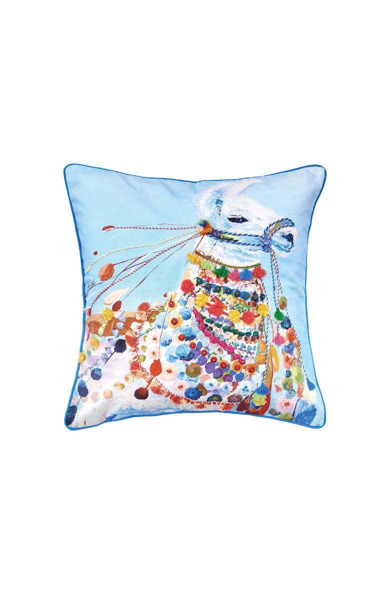 carol & frank Llama Boho Blue Multicolor Cotton Decor Throw Pillow, 22" x 22" Cover And Insert Set, Main, color, Blue