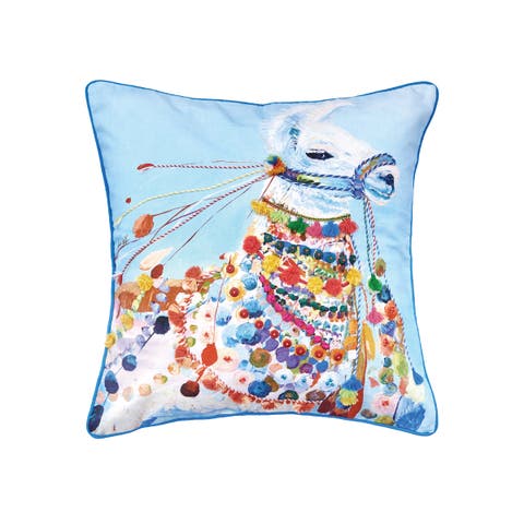 Llama Boho Blue Multicolor Cotton Decor Throw Pillow, 22" x 22" Cover And Insert Set