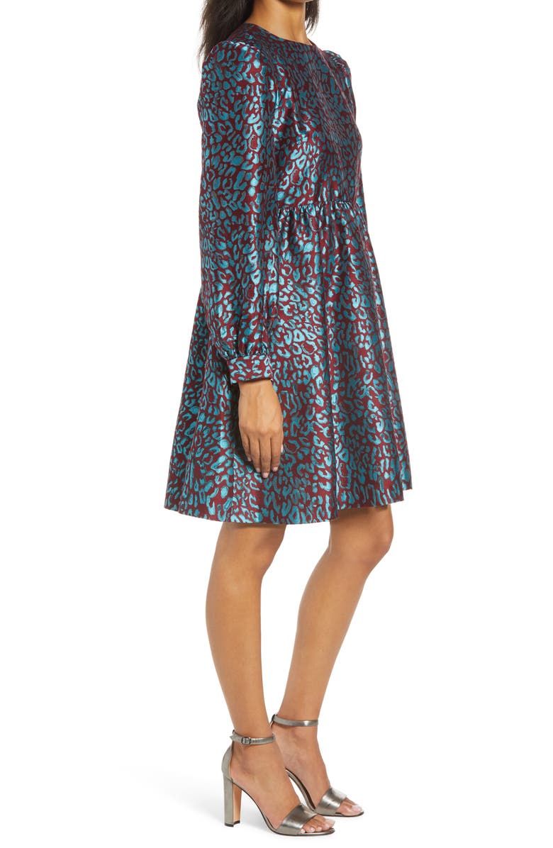 Halogen<sup>®</sup> x Atlantic-Pacific Leopard Jacquard Long Sleeve Dress, Alternate, color, 