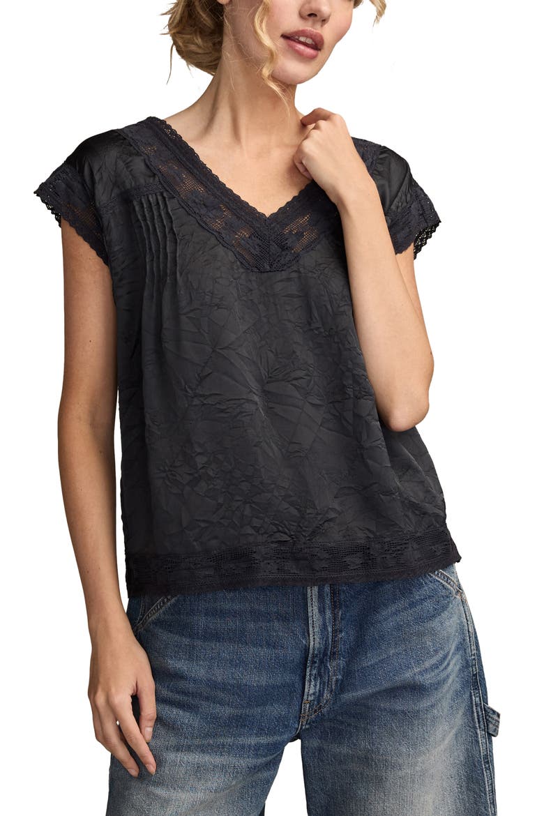 Lace Cap Sleeve Shirt, Main, color, INDIA INK