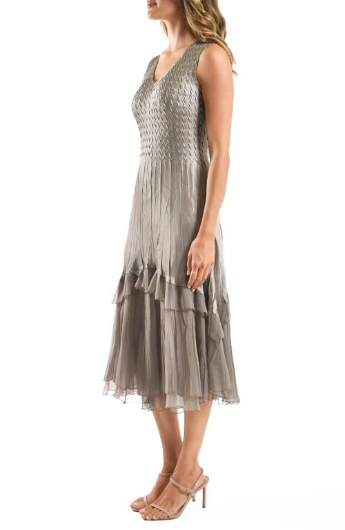 Komarov Charmeuse & Chiffon Cocktail Dress With Jacket In Oyster Smoke Ombre