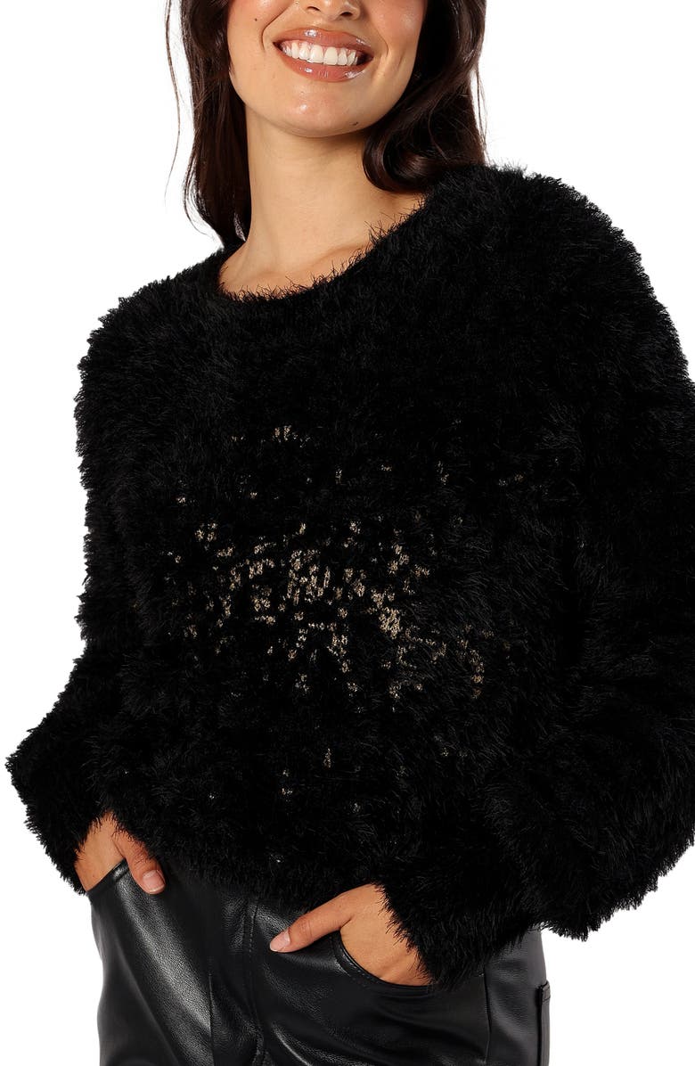 Petal & Pup Sabrina Faux Fur Sweater, Alternate, color, Black