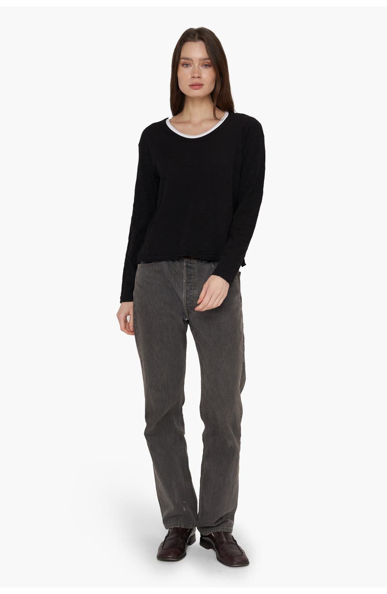 WILT Clothing Raw Crew Crop Boxy Long Sleeve, Alternate, color, Black/White