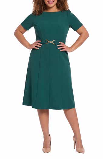Buckle Tab Fit Flare Midi Dress
