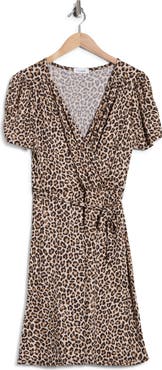 Loveappella Short Sleeve Faux Wrap Jersey Dress