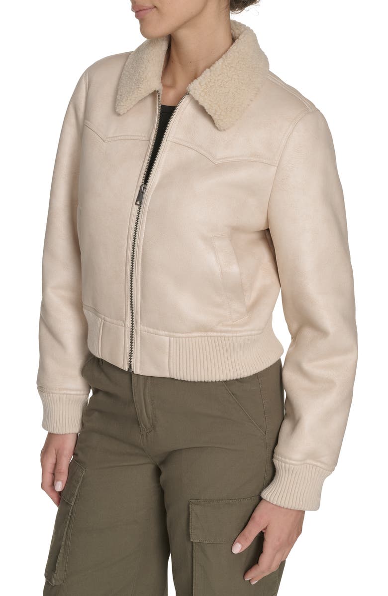 Levi's Faux Shearling Trim Faux Leather Western Bomber Jacket, Alternate, color, Almond Milk