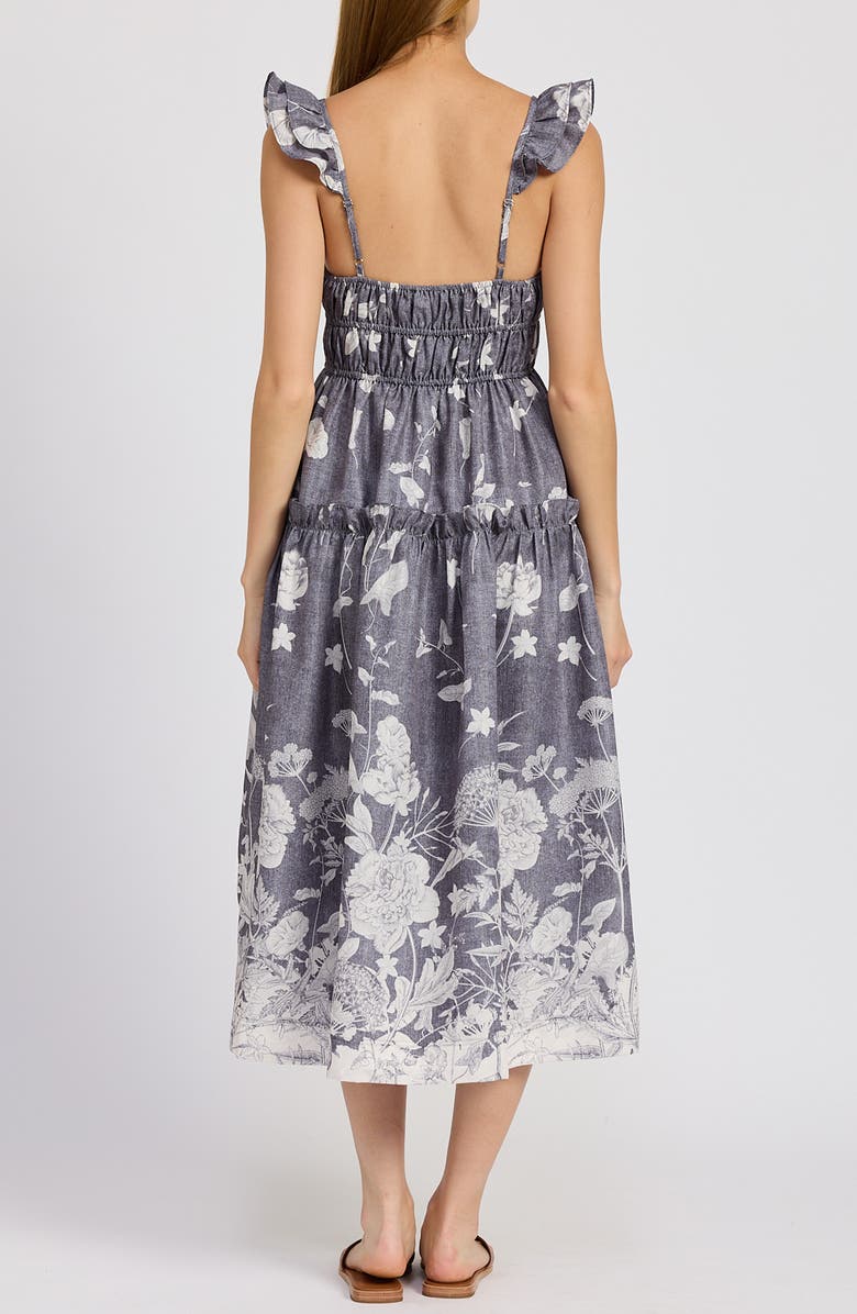 En Saison Sydney Floral Tiered Midi Sundress, Alternate, color, Washed Blue Ivory