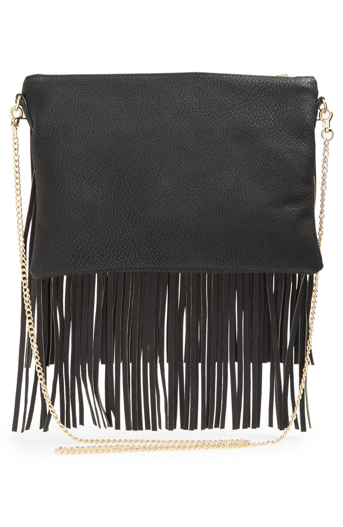 Sole Society 'Rose' Fringe Faux Leather Convertible Crossbody Bag, Alternate, color, 