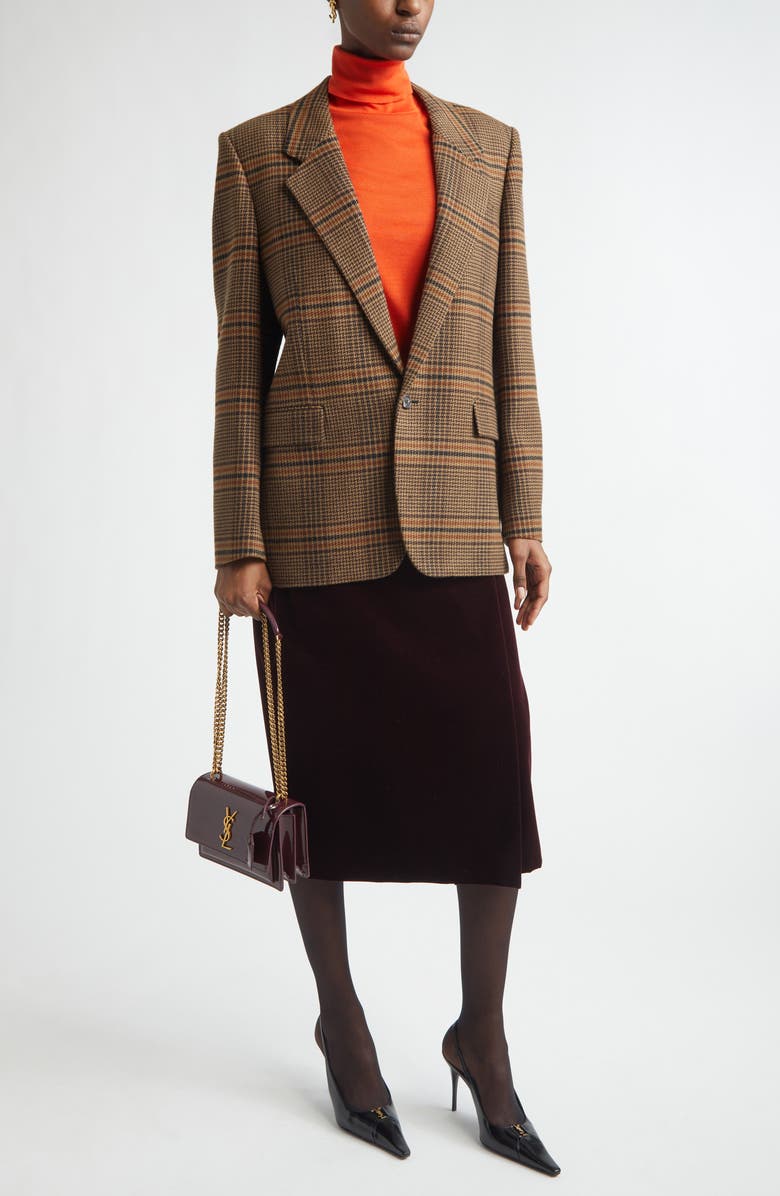 Saint Laurent Prince of Wales Plaid Wool Blazer, Alternate, color, Marron/ Beige/ Roux