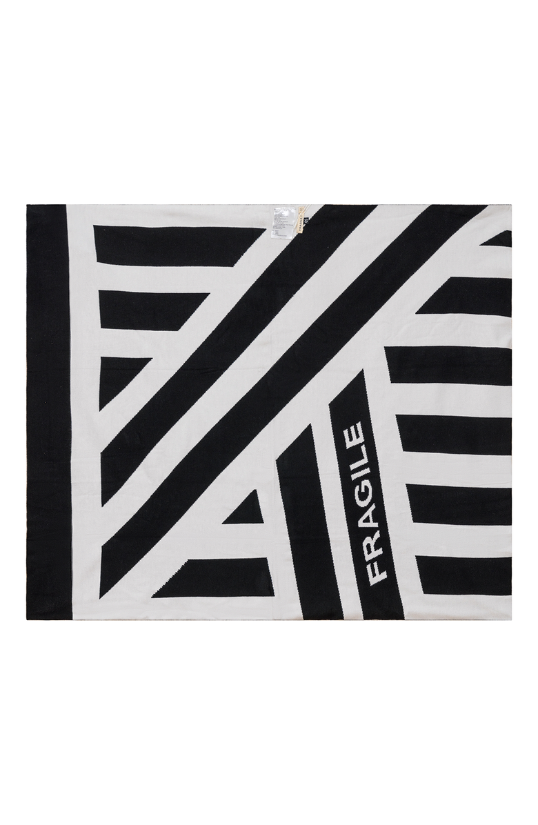 Fragile Pattern Knit Blanket, Main, color, Black/Off White